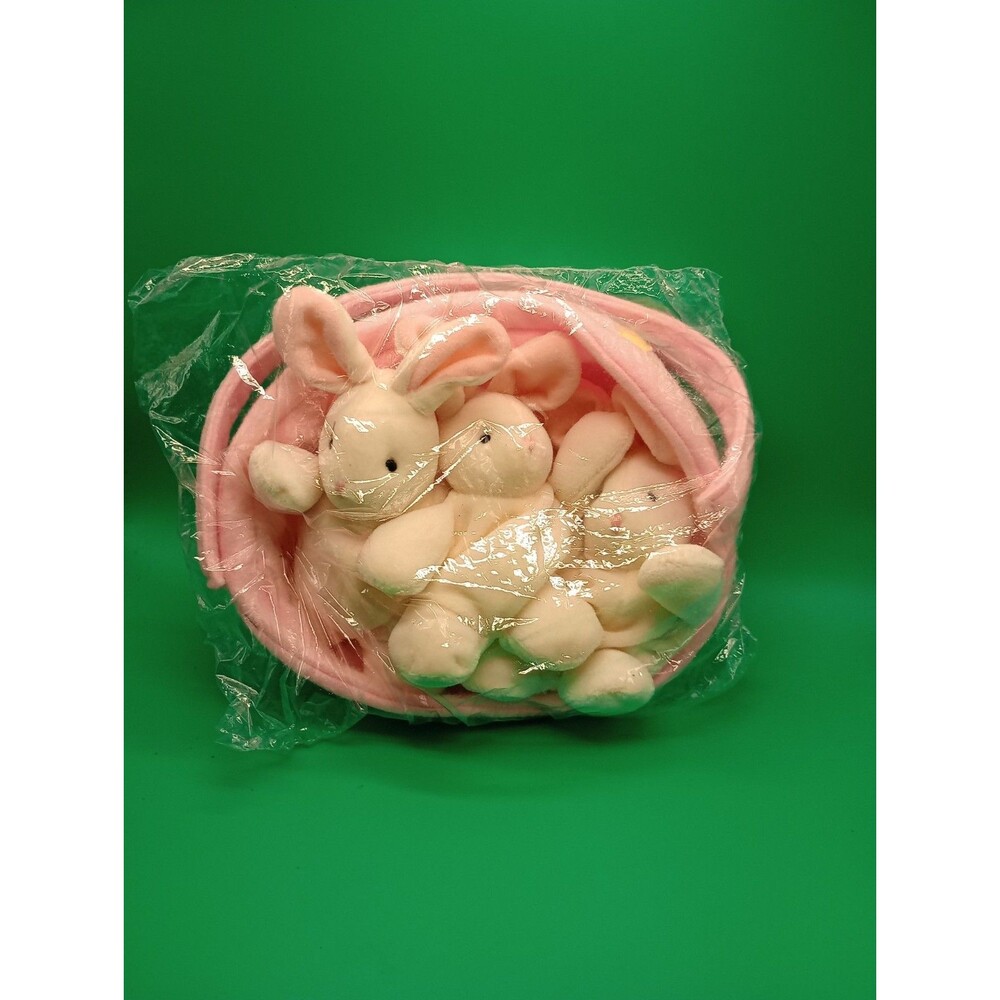 Pacifix Basket Of 3 Plush Bunnies With Basket